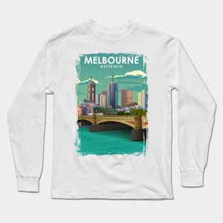 Melbourne Vintage Minimal Australia Travel Poster Long Sleeve T-Shirt